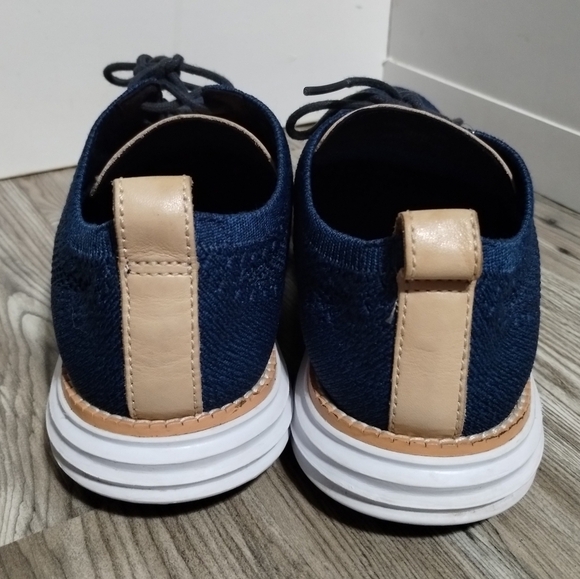 Cole Haan Original Grand Plain Toe Blue Knit Oxford Shoes C29733 Mens Size 7.5